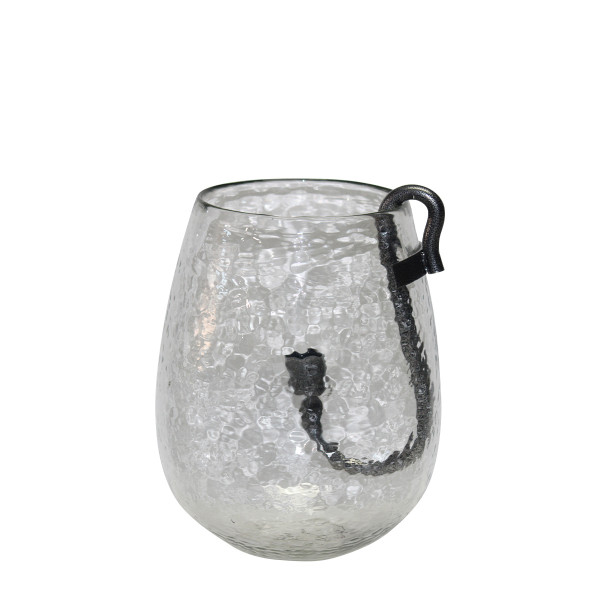 Deko Windlicht Verre ovale Form, Glaswindlicht mit abnehmbarem Stabkerzenhalter aus Metall, 12x12x15