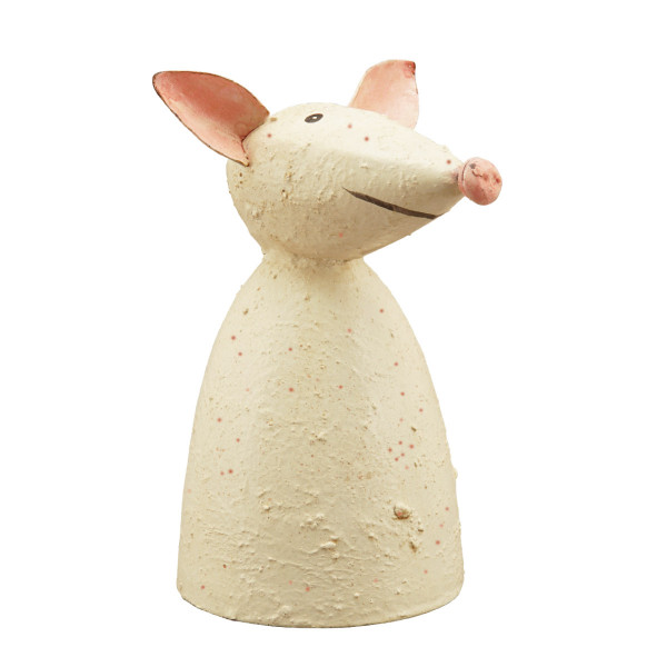 Zaunhocker Bauernhoftier Schwein used look, kleines Metallschweinchen creme, 18cm