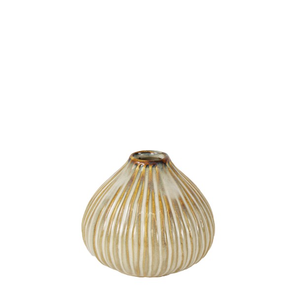 Keramik Blumenvase, bauchig, gestreift, creme-beige, 9,5x8cm