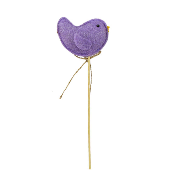 Deko Pflanzstecker Vogel flieder, Vogel aus Filz mit Blume, 28cm