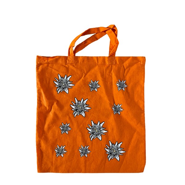 Baumwolltasche mit Edelweiß, orange, 38x42cm