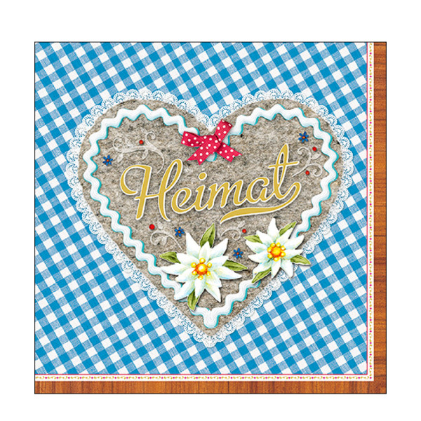 Ambiente Papierservietten Landhaus Vichy blau, Herz Heimat, 33x33cm