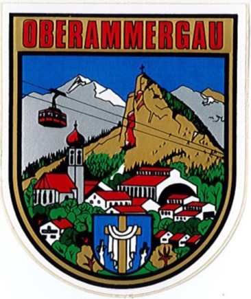 Aufkleber in Wappenform Oberammergau