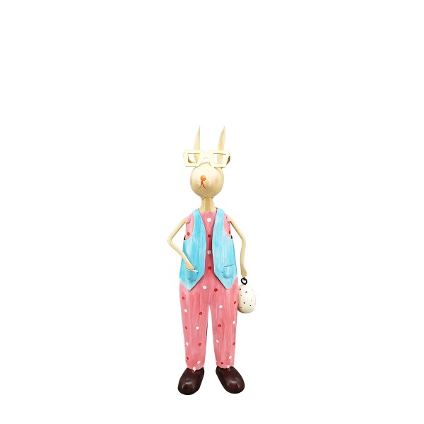 Deko Hase mit Brille und rosa Hose, 36cm, Metall