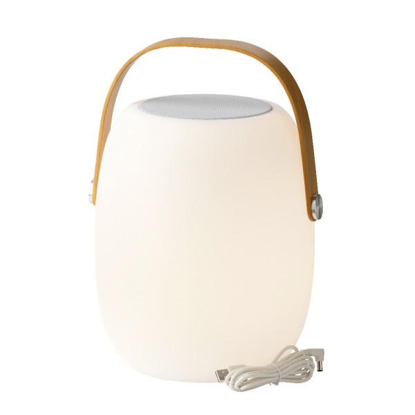 LED Tischleuchte mit Lautsprecher, Gartenlicht aufladbar, warmes weiß, outdoorgeeignet, 21x32cm