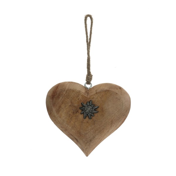 Holz Herz, mit Edelweiß, 15cm