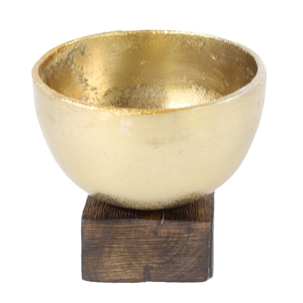 Schale auf Holzsockel gold 17cm