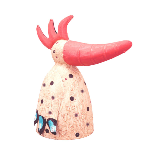 Zaunhocker Tier Vogel mit langem Schnabel, Metallvogel creme-pink, 12x20cm