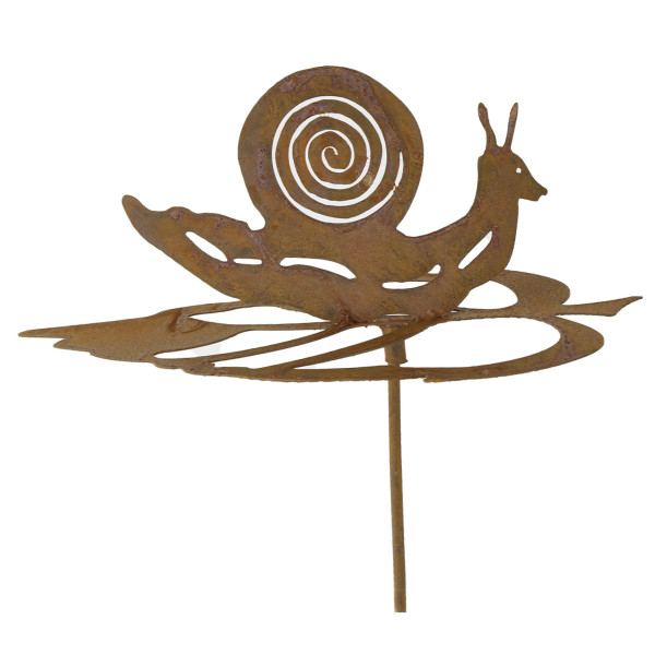 Deko Gartenstecker Schnecke, Rostschnecke auf Blatt, 10x70cm, Edelrost