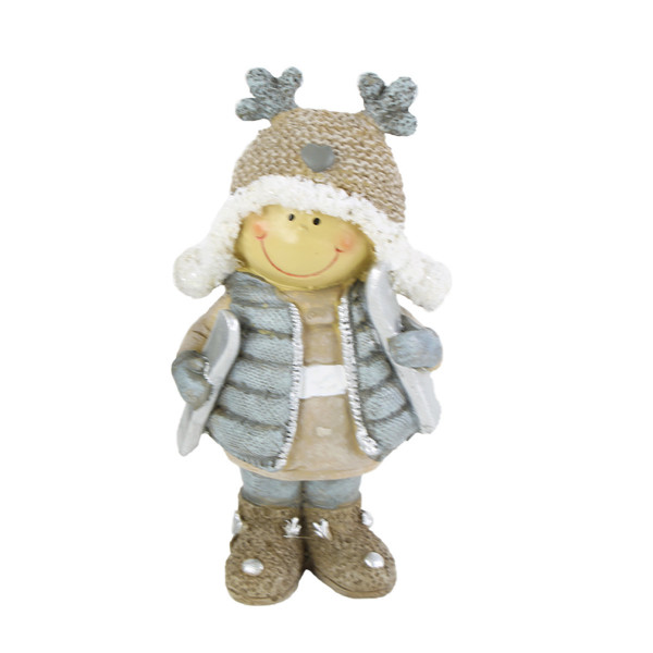Deko Winterkind Junge mit Ski, Skifahrer mit Mütze, 14cm