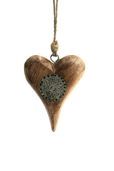 Holz Herz mit Metall - Edelweiß, 15cm, Hänger