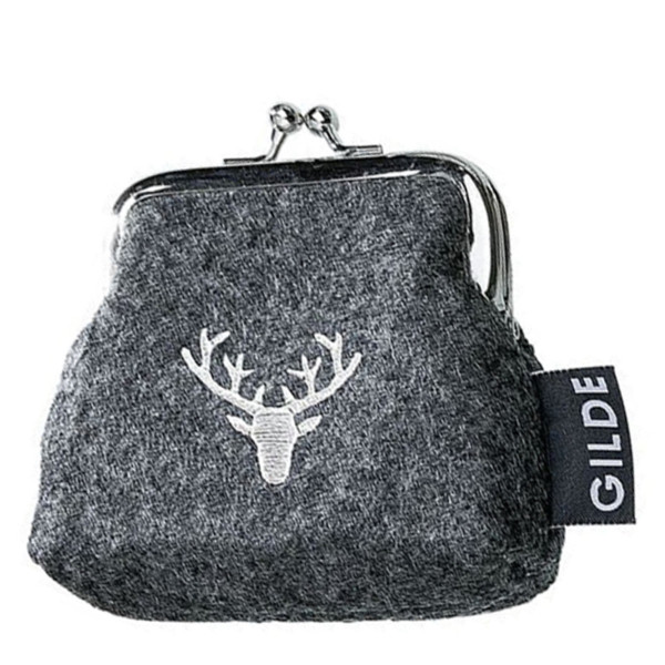 Geldbeutel Hirsch, Portemonnaie aus Filz mit Hirsch, Klippverschluß, dunkles grau, 10x10cm, Gilde Ha