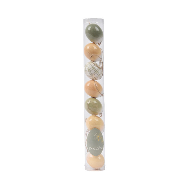 Deko Ostereier uni und Karo, gelb und grün, 5cm, 8St/Box, Hänger