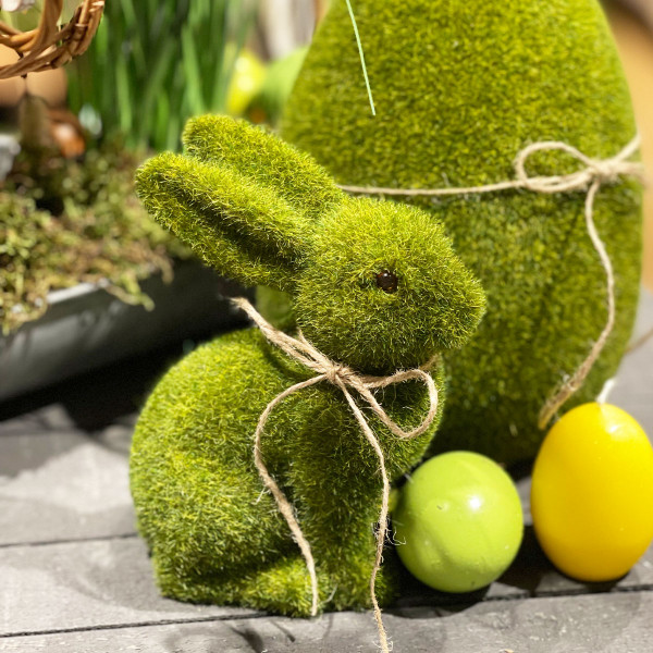 Deko Hase, grün, beflockt, 15cm