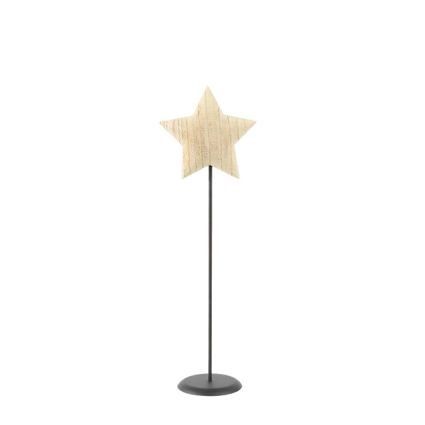 Deko Stern Naturholz, Holzstern Natur auf Metallständer, 43cm